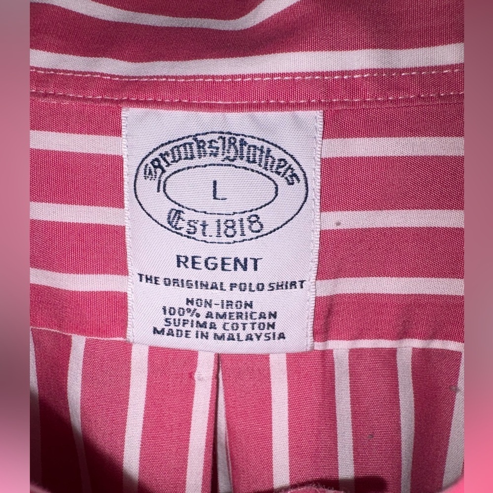 Brooks Brothers Regent 100% Cotton Men’s size L Striped Pink White - Picture 3 of 6